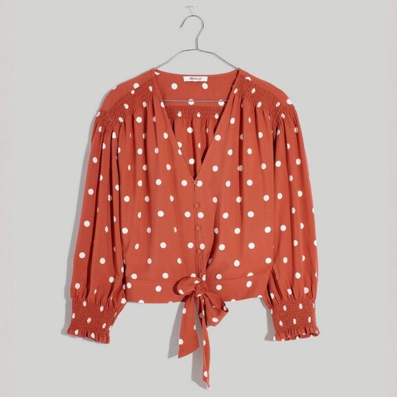 Madewell Polka Dot Tie-Front Top - Picture 1 of 4